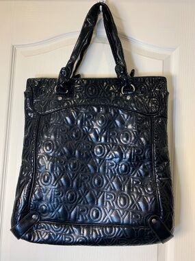 Roxy Oversized Black‎ Logo Tote Bag Y2K Surf Style Large Purse Shoulder Glossy